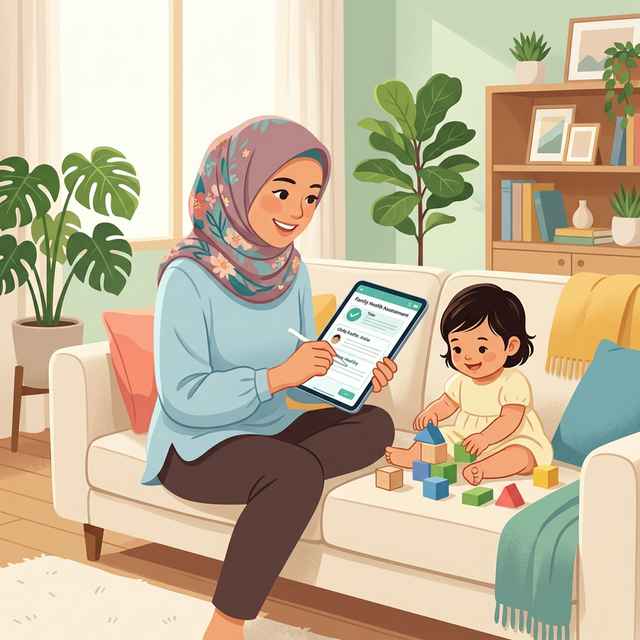 Ibu mengisi asesmen kesehatan anak