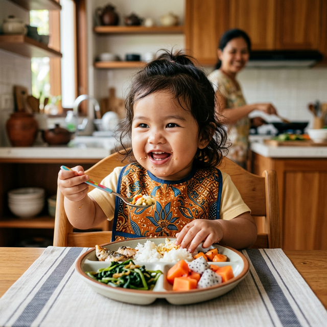 Anak sehat makan makanan bergizi
