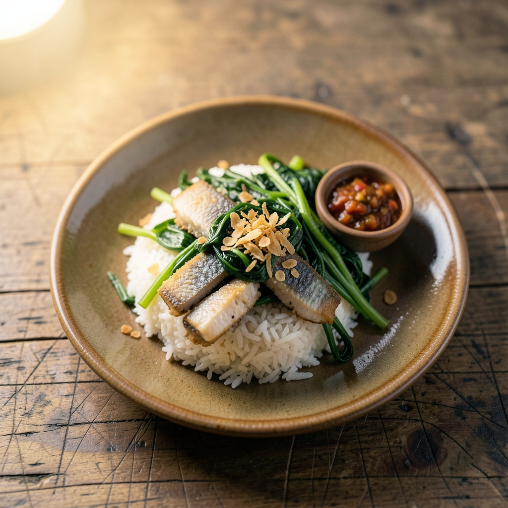 Nasi Tim Ikan Nila Bayam